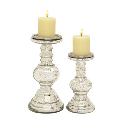 Uma Benzara Enticing Set Of Two Glass Candle Holder