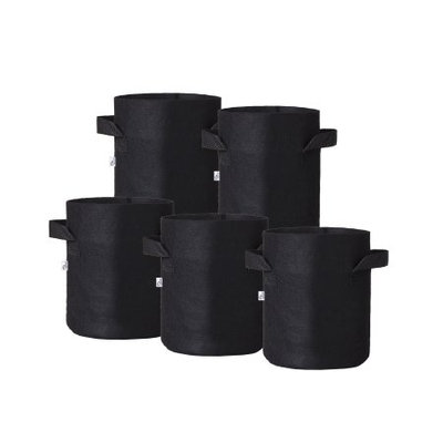 Hydro Crunch 8 in. x 6 in. 1 gal. Breathable Fabric Pot Bags with Handles Black Felt Grow Pot (5-Pack)