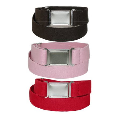 CTM® Kids Magnetic Buckle Adjustable Stretch Belt (Pack of 3 Colors), Brown Pink and Red