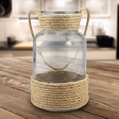 Stonebriar Glass Container with Rope Handle, Brown