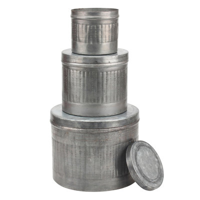Stonebriar Collection Galvanized Metal Round Storage Box 3-piece Set, Silver