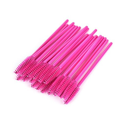 Ujuuu 1 Pack of 50 Pcs Disposable Eyelash Brush, Mascara Wands Set Cosmetic Brush Kit (Color:Rose Red)