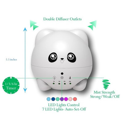 Cute Animals(Panda) Aromatherapy Ultrasonic Diffuser-Portable Essential Oil Diffuser with 7 Color LED Lights-Waterless Auto-shut Function for Home &...