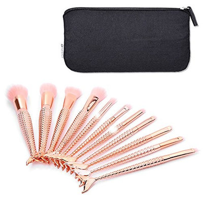 Tube Cosmetics Unicorn Mermaid Makeup Brushes Set 10pcs Synthetic Fishtail Fish Scale Multi-purpose Make-up Kit Professinal Cosmetics Tool With Bag (G