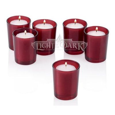 Light In The Dark Red Frosted Glass Round Votive Candle Holders With Citronella Yellow votive candles Burn 10 Hours Set of 72