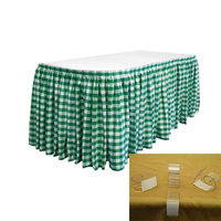 LA Linen SKTcheck21x29-15Lclips-HunterGreenK20 Polyester Gingham Checkered Table Skirt with 15 L-Clips White & Hunter Green - 21 ft. x 29 in.