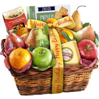 Golden State Fruit Happy Birthday Fruit with Cheese and Nuts Gift Basket, 13 pc