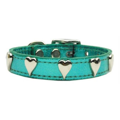 Mirage Pet Products 8314 14TqM Metallic Heart Leather Turquoise Metallic 14