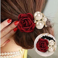 Cuhair(tm) 2pc New fashion Women Girl full pearl rose elastic Ponytail Holders Hair Tie Assorted Rope Rubber Bands Accessories