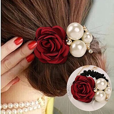Cuhair(tm) 2pc New fashion Women Girl full pearl rose elastic Ponytail Holders Hair Tie Assorted Rope Rubber Bands Accessories