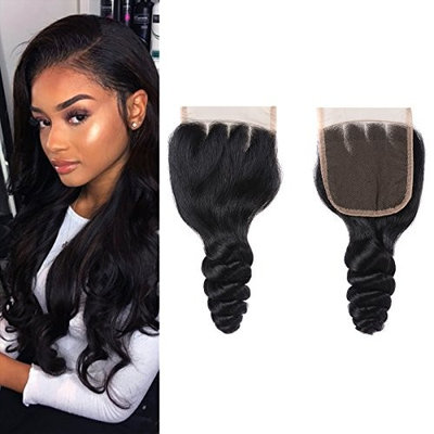 8A Grade Brazilian Virgin Human Hair Loose Wave Lace Closure 18 Inch 100% Human Hair Loose Lace Closure Three Part Natural Black