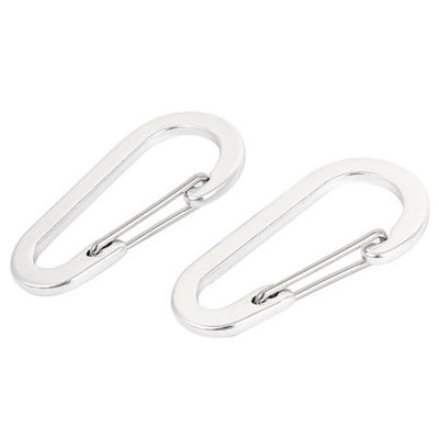 Travel Camping Hiking Aluminum Clip Hook D-Ring Carabiner 2Pcs Silver Tone