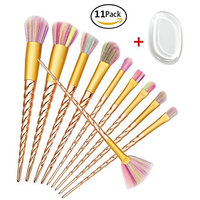 Unicorn Makeup Brushes 11 Pcs Makeup Brush Set Premium Silky Soft Bristles Cosmetics Brushes Tool Kits with Silicone Makeup Sponge (G