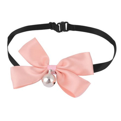 Pet Dog Puppy Bell Ornament Adjustable Strap Bowknot Collar Pale Pink