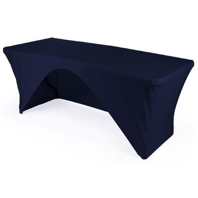LA Linen TCSpandex-OB96x30x30-NavyX72 Rectangular Open Back Spandex Tablecloth Navy - 96 x 30 x 30 in.