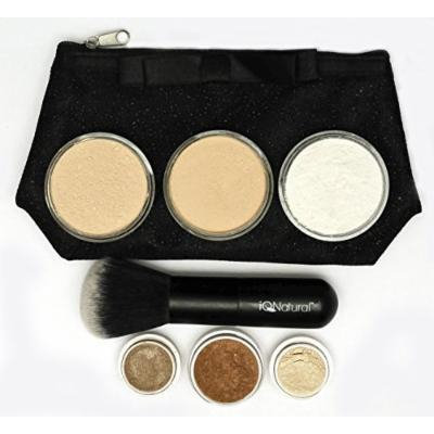 IQ Natural Large Mineral Makeup Kit 12pc (LIGHT FAIR shade) - Concealer, Bronzer, Eye Shadow, Setting Powder, 2 Full Size Mineral Foundation - Natural Flawless Look -