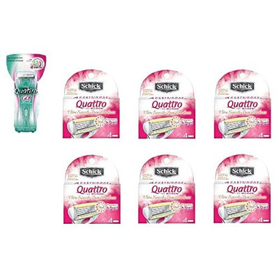 Schick Quattro for Woman GO Razor Handle + Schick Quattro for Women Razor Refill Blade Cartridges, Ultra Smooth, 4 Ct. (Pack of 6) + FREE Schick Slim Twin ST for...
