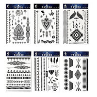 Long lasting and realistic temp tattoo stickers 6pcs Black lace in a packages,including black flower totem,black totem lace,elephant,feathers,black jewelry lace,indian trial jewelry tattoos