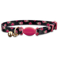 Good2Go Pink Rose Print Cat Collar in Black, One Size Fits All