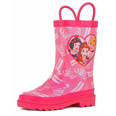Disney Kids Girls' Princess Character Printed Waterproof Easy-On Rubber Rain Boots (Toddler/Little Kids)