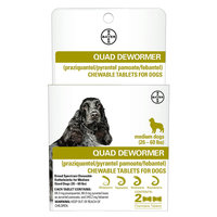 Bayer Quad Dewormer Tablets for Dogs 26-60lbs, 2 pack
