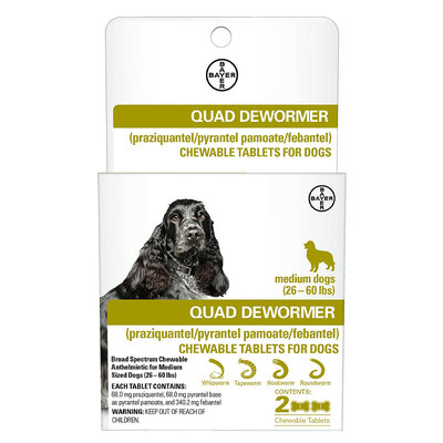 Bayer Quad Dewormer Tablets for Dogs 26-60lbs, 2 pack