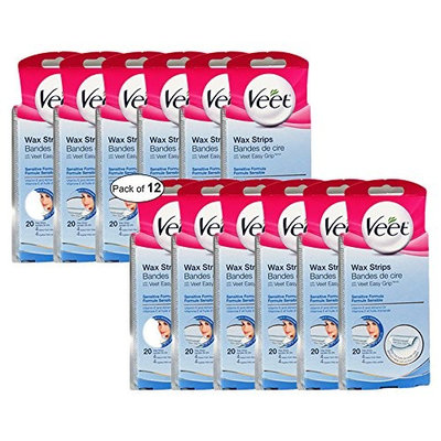 Veet Wax Strips Sensitive Formula With Vitamin E And Almond Oil (Pack of 12)