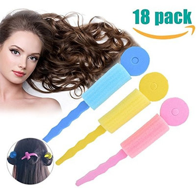 Flexible Foam Sponge Pillow Soft Sleep In Hair Curler Rollers - 18 Pack. For wavy, tight, spiral curls for thick & thin hair. Includes 60 Black Conair Bobby Pins.