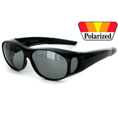 1 PAIR BLACK 100% UV Polarized Sunglass Cover Over Fit Prescription Sunglasses, Medium