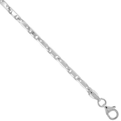 Worldjewels Sterling Silver Baht Chain Bracelet 3mm Beveled Edges Nickel Free Italy, 8 inch