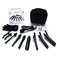 PARWIN BEAUTY Curling Wand Set 7 in 1 Interchangeable Barrels LCD Display Tourmaline Ceramic Wand with Heat Resistant Glove&Travel Bag, Black