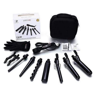 PARWIN BEAUTY Curling Wand Set 7 in 1 Interchangeable Barrels LCD Display Tourmaline Ceramic Wand with Heat Resistant Glove&Travel Bag, Black