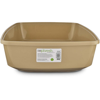 So Phresh Warm Taupe Open Cat Litter Box, Large, White