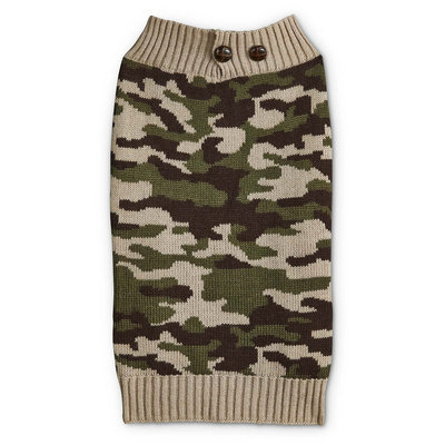 Bond & Co. Camo Dog Sweater with Button Collar, Large, Green
