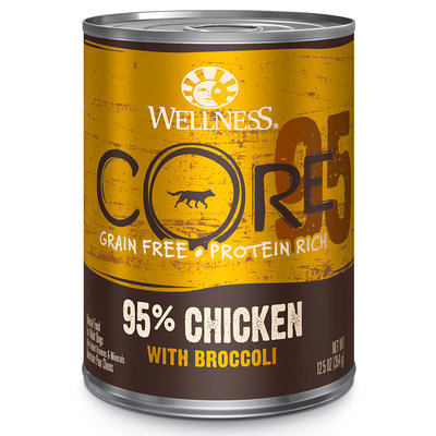 Wellness CORE 95% Natural Grain Free Canned Dog Food, Chicken & Broccoli, 12.5 oz, Case of 12