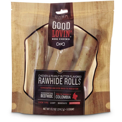 Good Lovin' Chicken and Peanut Butter Flavored Rawhide Roll Dog Chews, 13.2 oz.