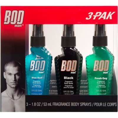 BOD Man Blue Surf/Black/Fresh Guy Fragrance Body Sprays, 1.8 fl oz, 3 count