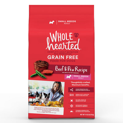 WholeHearted Grain Free Small Breed Adult Beef and Pea Recipe Dry Dog Food, 14 lbs.