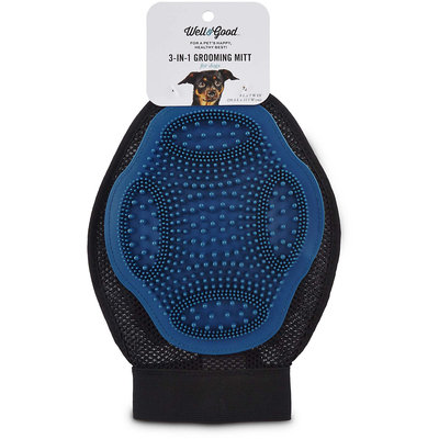 Well & Good Blue 3-in-1 Grooming Mitt for Dogs