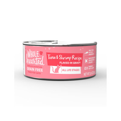 WholeHearted All Life Stages Canned Cat Food - Grain Free Tuna and Shrimp Recipe Flaked in Gravy, 2.8 OZ, Case of 12