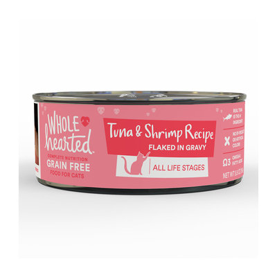 WholeHearted All Life Stages Canned Cat Food - Grain Free Tuna and Shrimp Recipe Flaked in Gravy, 5.5 OZ, Case of 12