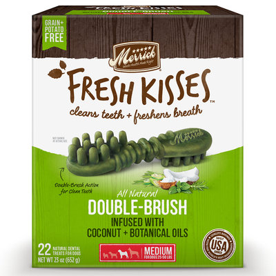 Merrick Fresh Kisses Coconut Oil + Botanicals Medium Brush Dental Dog Treats, 22 Count
