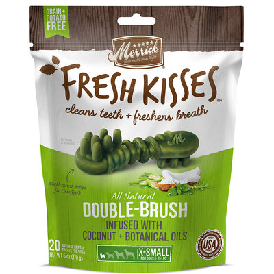 Merrick Fresh Kisses Coconut Oil + Botanicals Extra Small Brush Dental Dog Treats, 20 Count