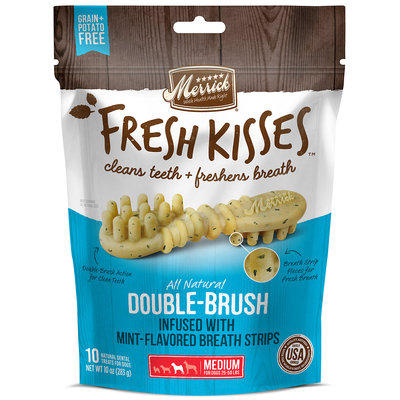 Merrick Fresh Kisses Mint Breath Strips Medium Brush Dental Dog Treats, 10 Count