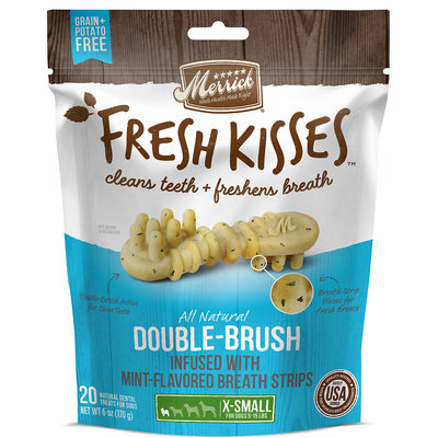 Merrick Fresh Kisses Mint Breath Strips Extra Small Brush Dental Dog Treats, 20 Count