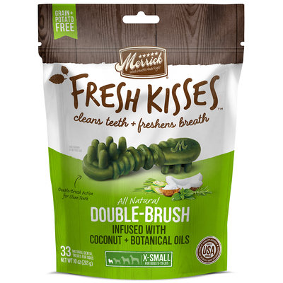 Merrick Fresh Kisses Coconut Oil + Botanicals Extra Small Brush Dental Dog Treats, 33 Count