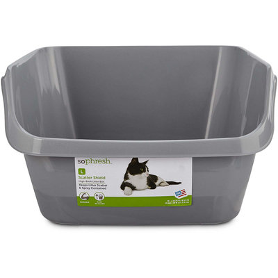 So Phresh Scatter Shield High-Back Litter Box in Gray, 18.5