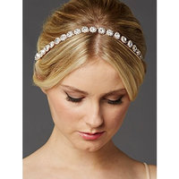 Mariell Rose Gold Wedding Bridal Headband with Round Crystals and Ivory Ribbons