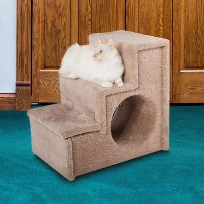 Paus Carpeted 3-Step Pet Stairs, Brown
