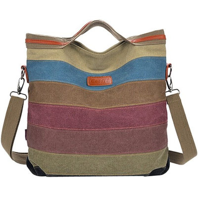 Coofit Multicolor Stripe Leisure Canvas Shoulder Bag Cross Body Bag Tote Handbags for Women,Girls